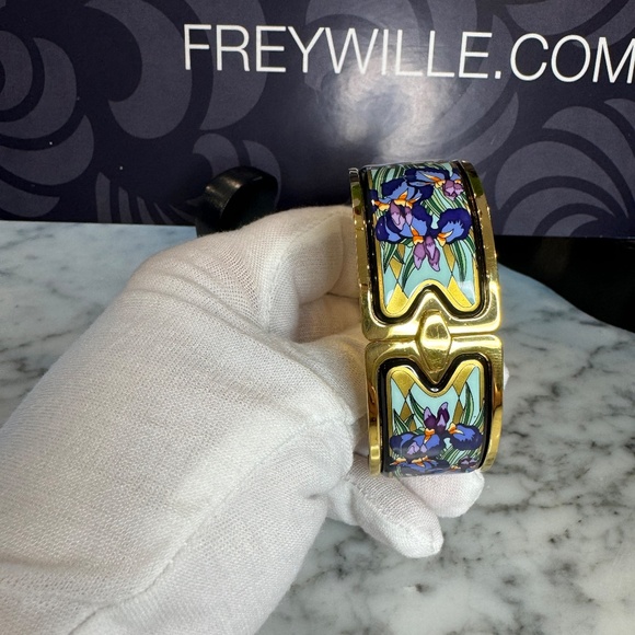 💕HOST PICK💕Frey Wille Royal Clasp Gold Enamel Bangle Claude Monet "Iris". - Picture 10 of 15